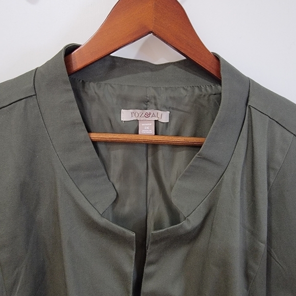Roz & Ali Green Jacket Blazer Open Front Zipper pockets Size 3X - Picture 4 of 13
